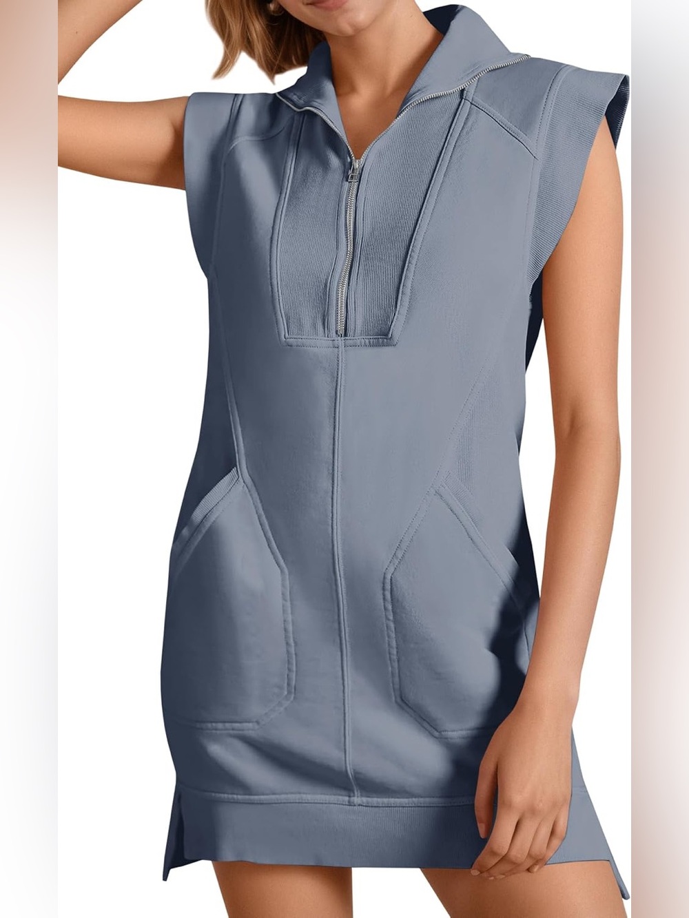 BLOW OUT SALE! Sleeveless Slate Blue Zip-Front Athletic Dress